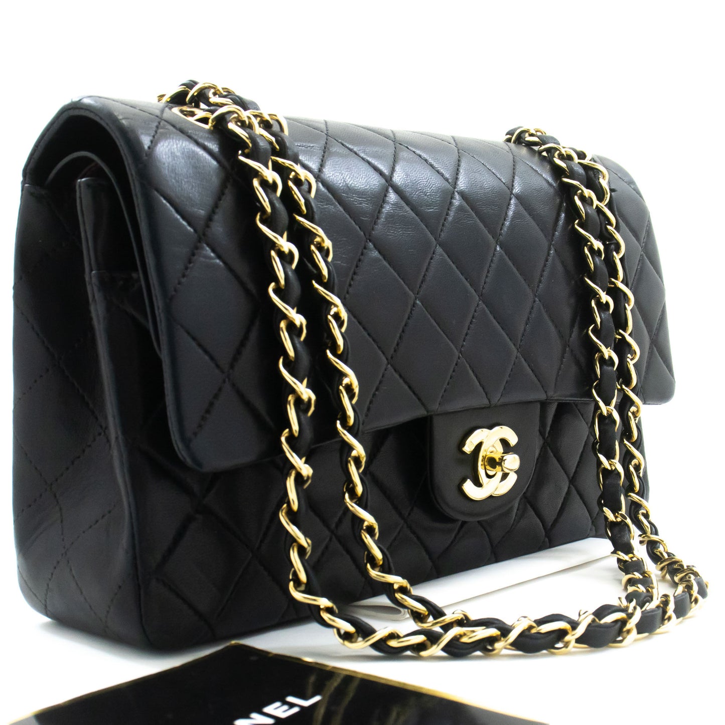 CHANEL Classic Double Flap 10" Chain Schoudertas Zwart Lamsleer ac9 hannari-shop
