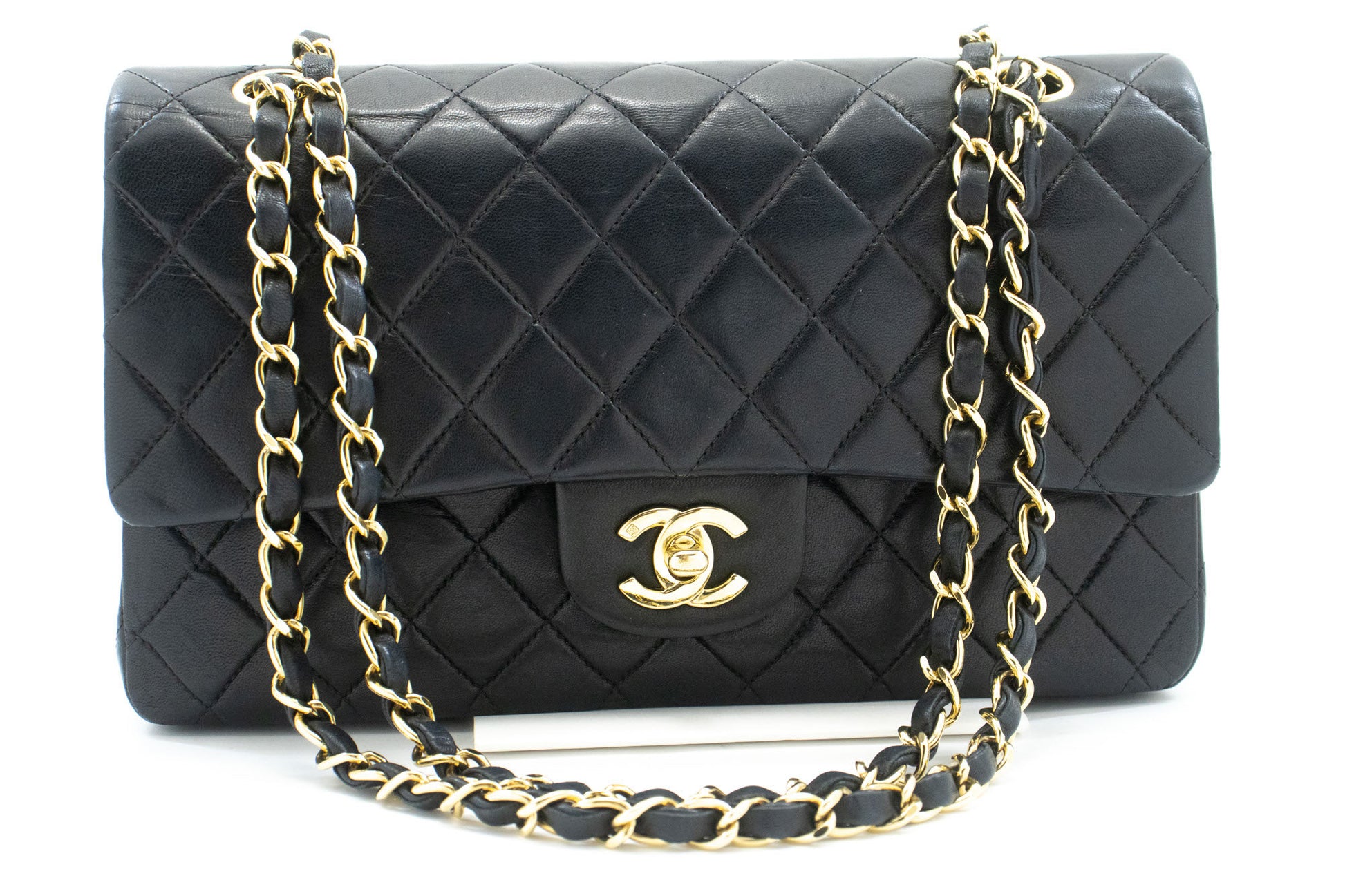 CHANEL Classic Double Flap 10" Chain Schoudertas Zwart Lamsleer ac9 hannari-shop