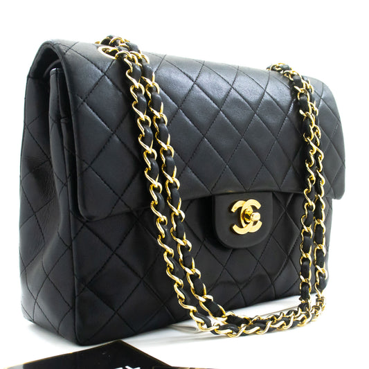 CHANEL Classic Double Flap Square Chain Skuldertaske Sort Lam ad1 hannari-shop