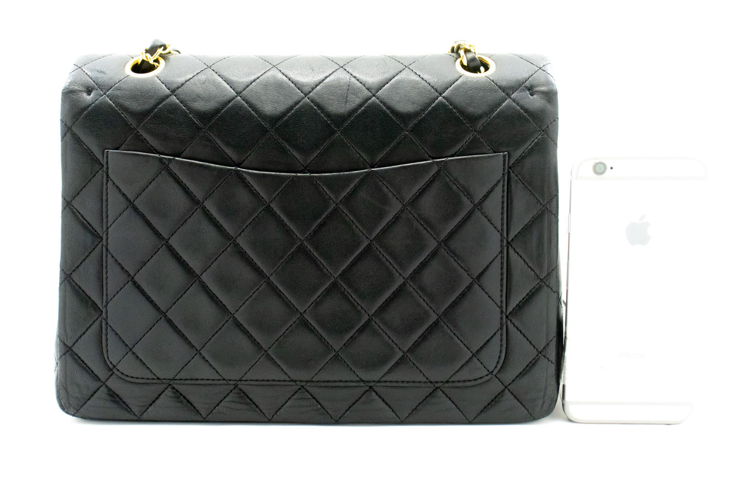 Sac à bandoulière carré CHANEL Classic Double Flap en agneau noir ad1 hannari-shop