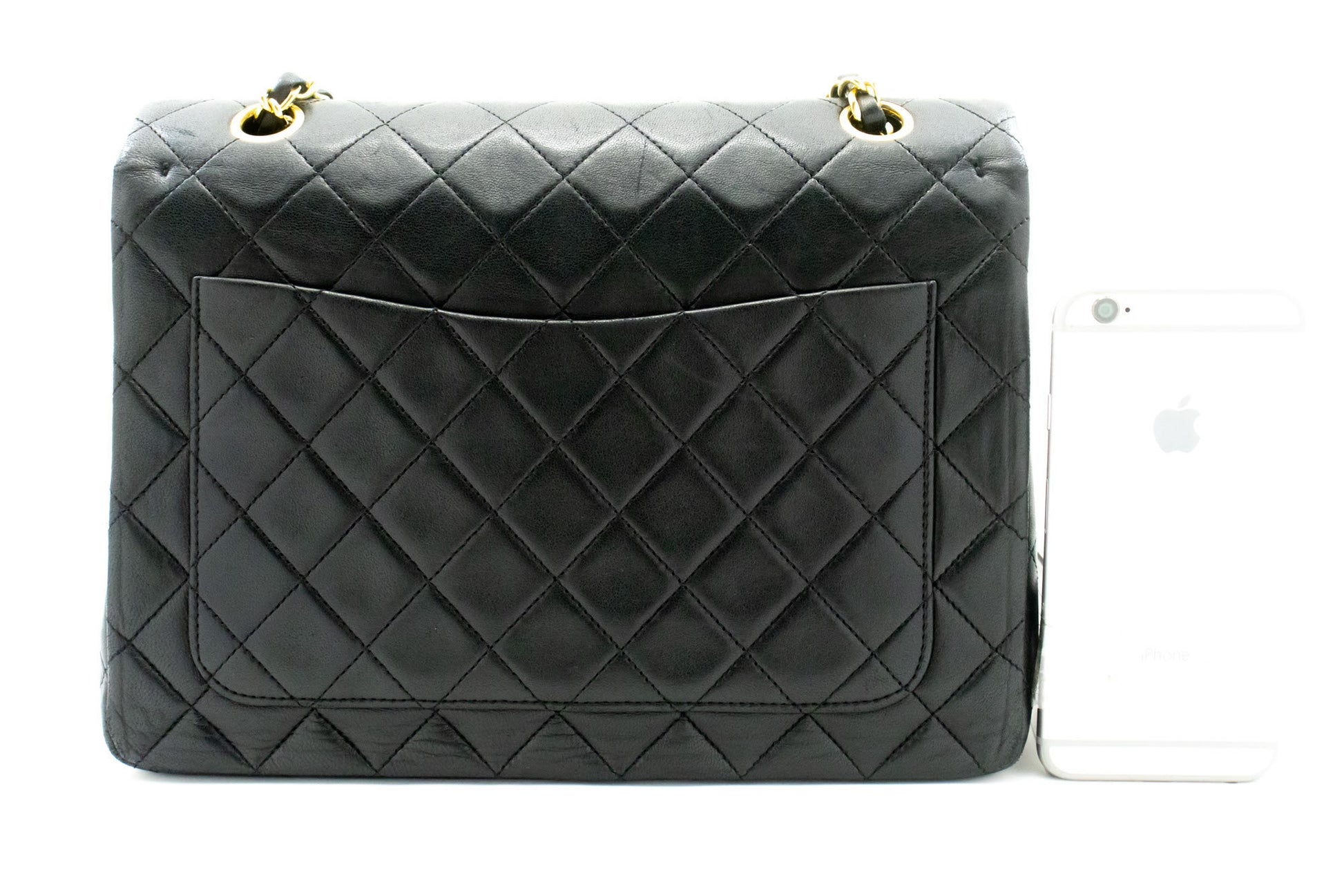 Sac à bandoulière carré CHANEL Classic Double Flap en agneau noir ad1 hannari-shop