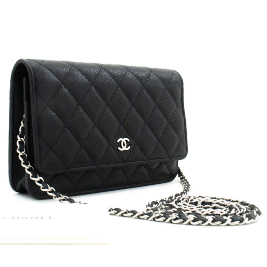 CHANEL Grained Calfskin Wallet On Chain WOC Black Shoulder Bag ag2 hannari-shop