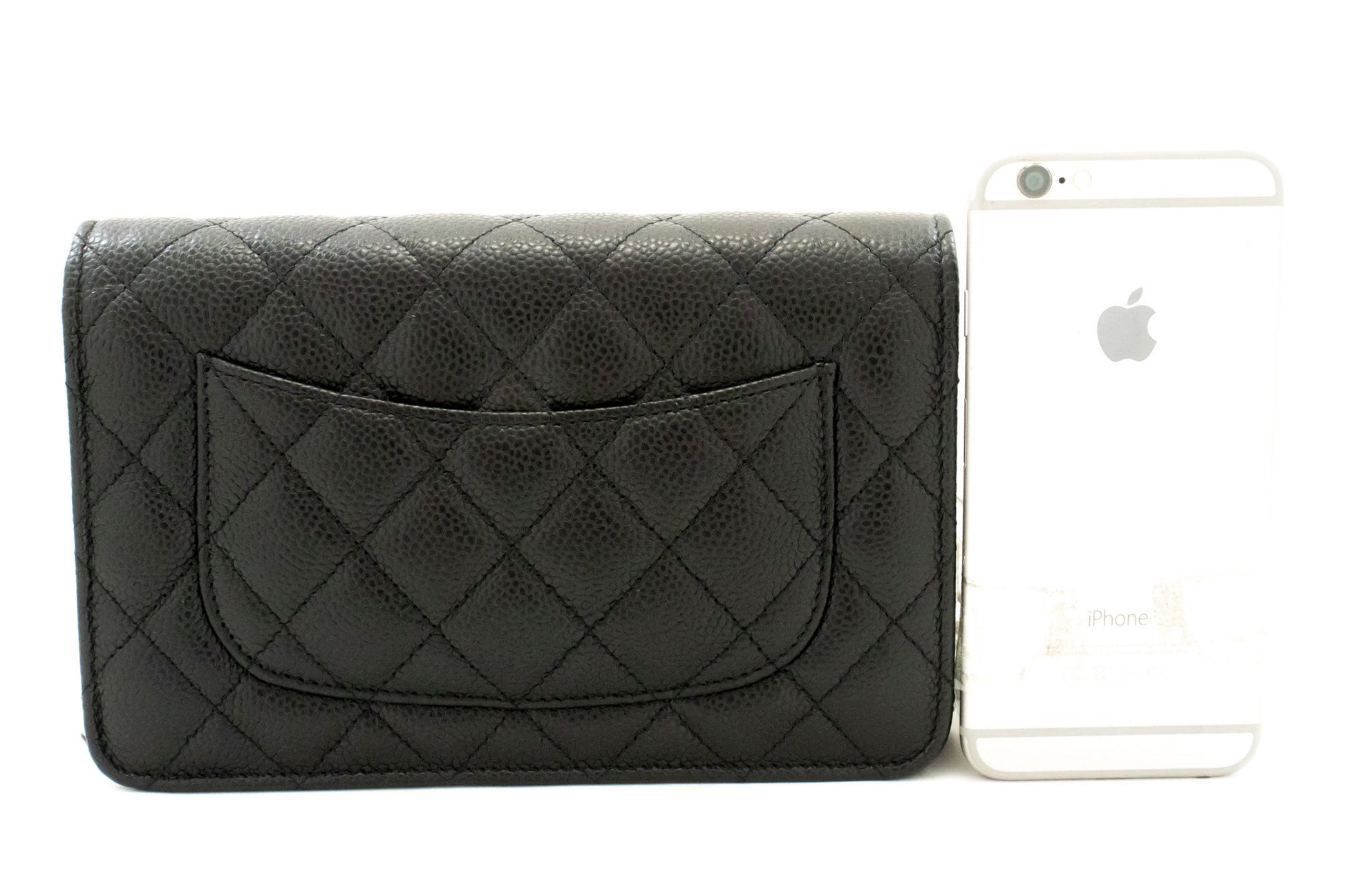 CHANEL Grained Calfskin Wallet On Chain WOC Black Shoulder Bag ag2 hannari-shop