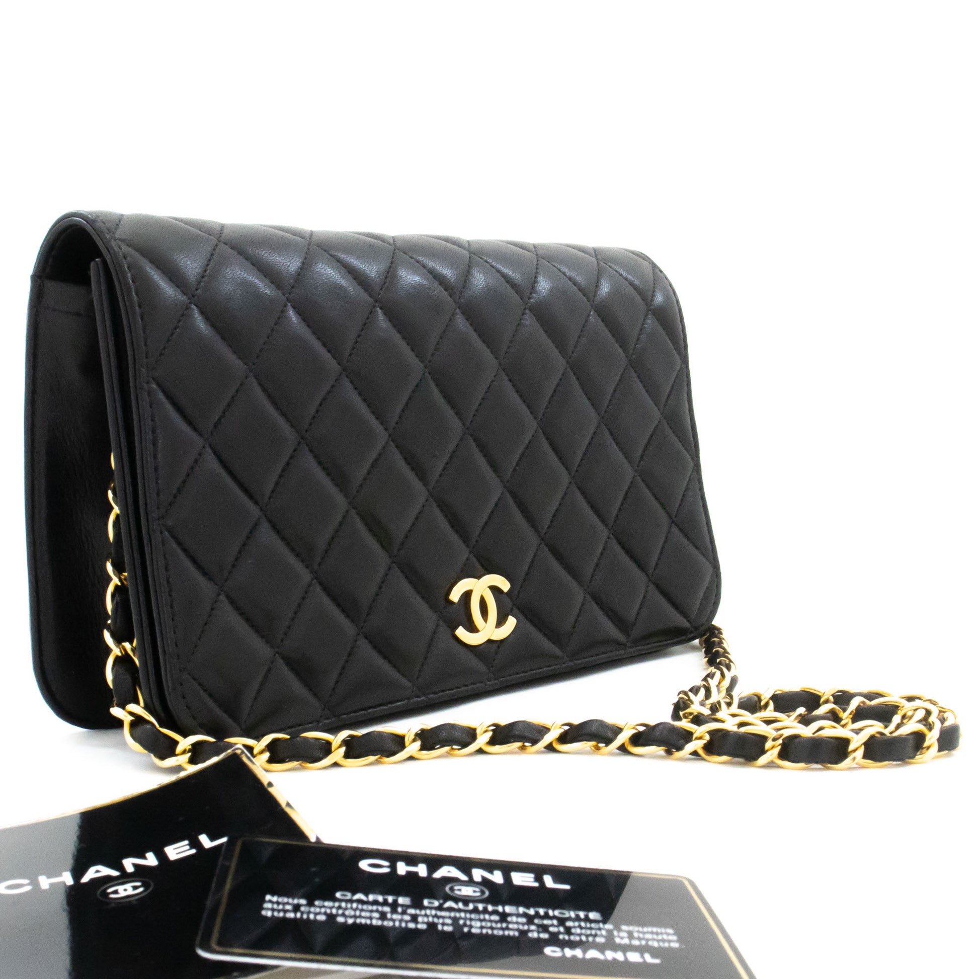CHANEL Full Flap Chain Shoulder Bag Clutch Black Quilted Lambskin af4 hannari-shop