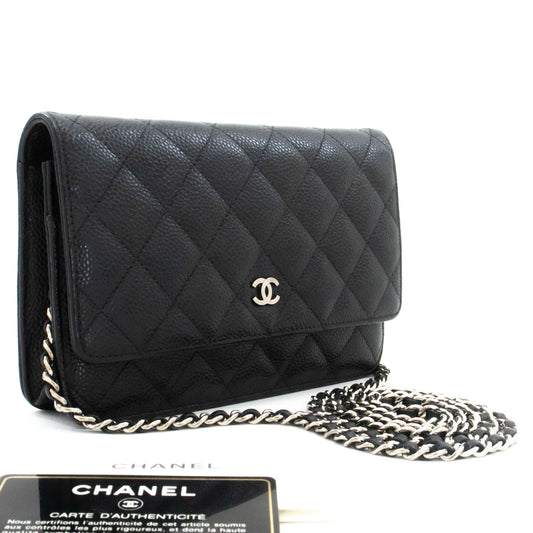 CHANEL Grained Calfskin Wallet On Chain WOC Black Shoulder Bag af7 hannari-shop