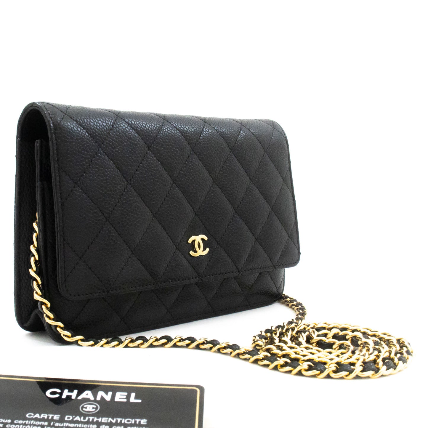 CHANEL Grained Calfskin Wallet On Chain WOC Black Shoulder Bag af8 hannari-shop