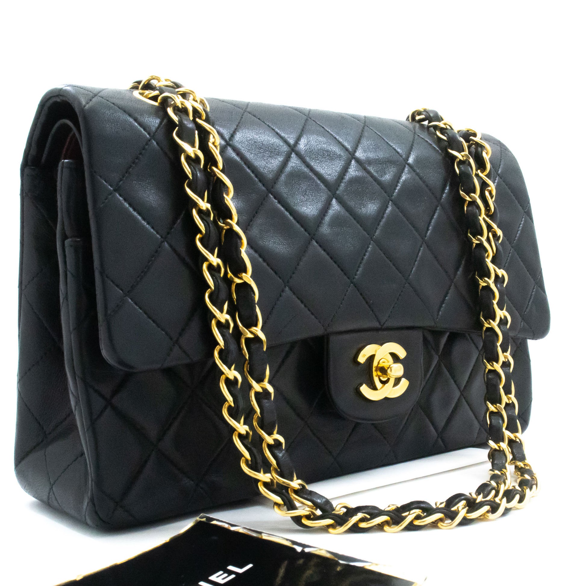 Sac à bandoulière CHANEL Classic Double Flap 10" en agneau noir avec chaîne ag1 hannari-shop