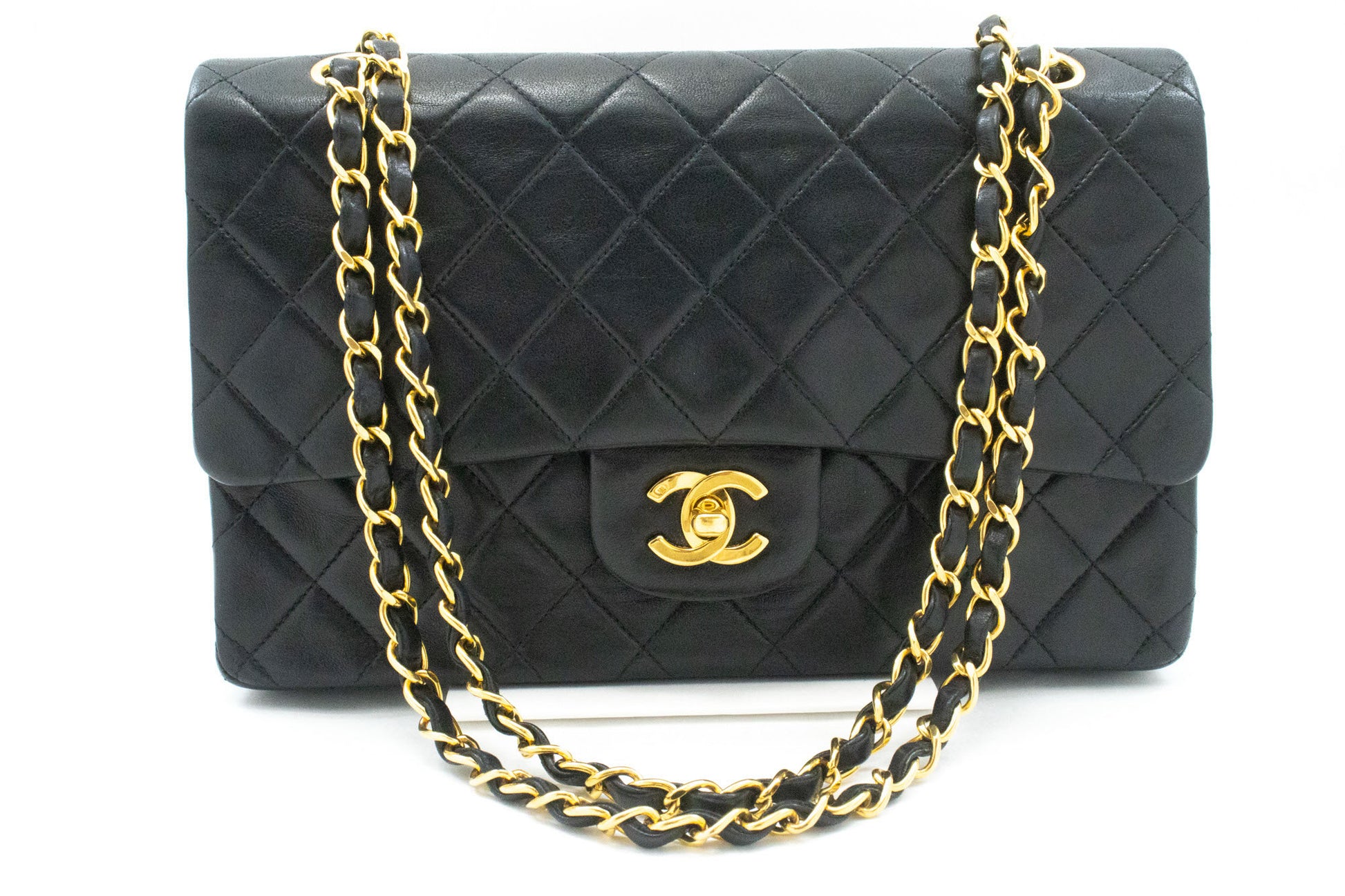 Sac à bandoulière CHANEL Classic Double Flap 10" en agneau noir avec chaîne ag1 hannari-shop