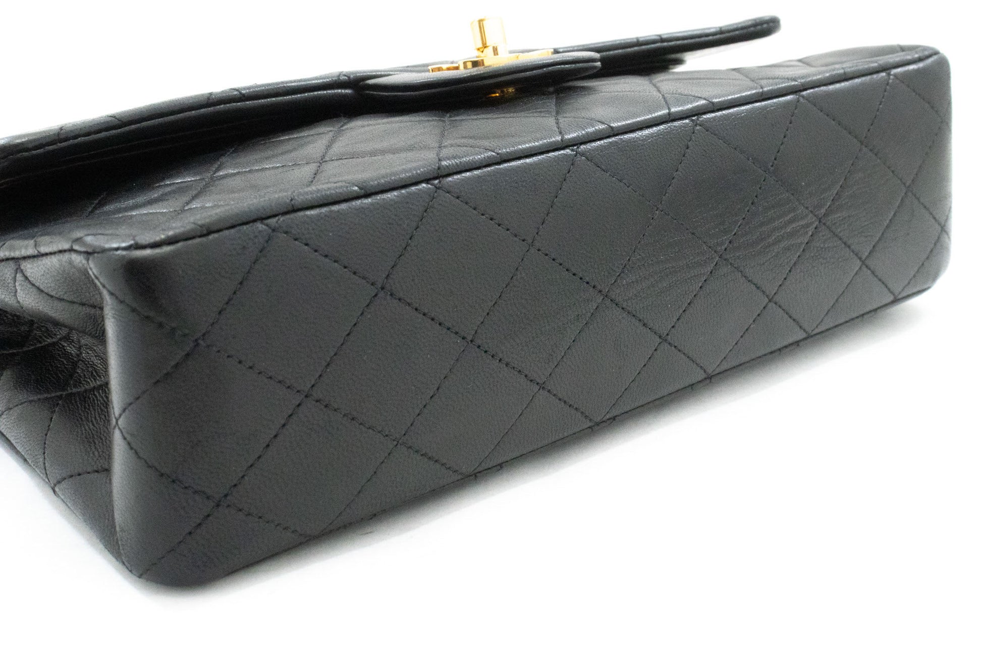 Sac à bandoulière CHANEL Classic Double Flap 10" en agneau noir avec chaîne ag1 hannari-shop