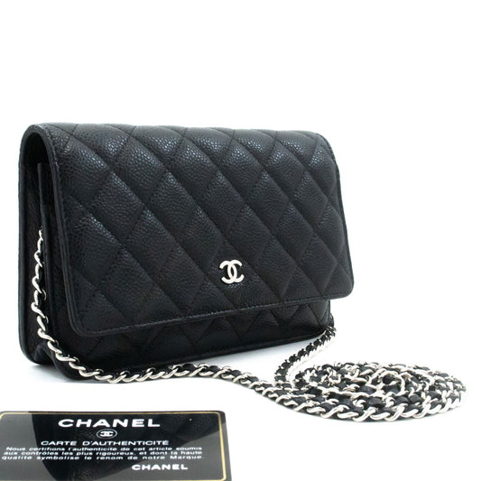 CHANEL Grained Calfskin Wallet On Chain WOC Black Shoulder Bag af5 hannari-shop