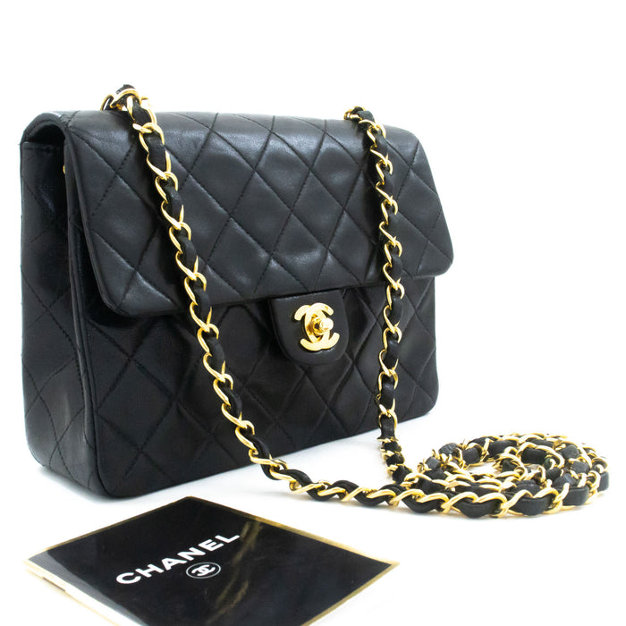 CHANEL Mini Square Small Chain Shoulder Bag Crossbody Black Lamb ag3 hannari-shop