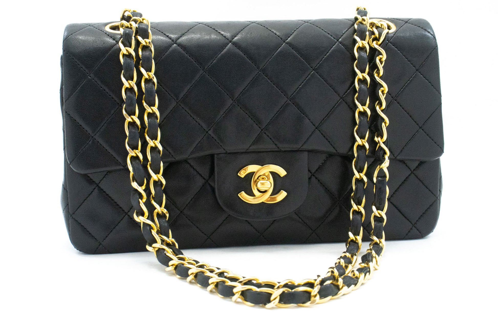 CHANEL Classic Double Flap 9" Chain Schoudertas Zwart Lamsleer ag6 hannari-shop