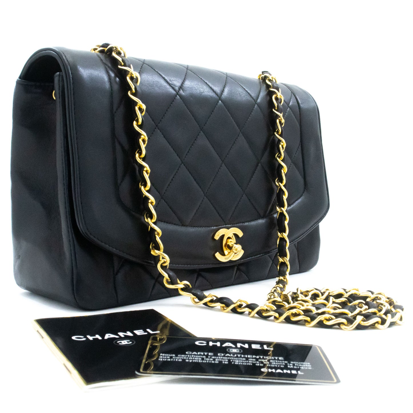 CHANEL Diana Flap Chain Schoudertas Zwart Gequilt Lamsschapenleer Portemonnee ah1 hannari-shop