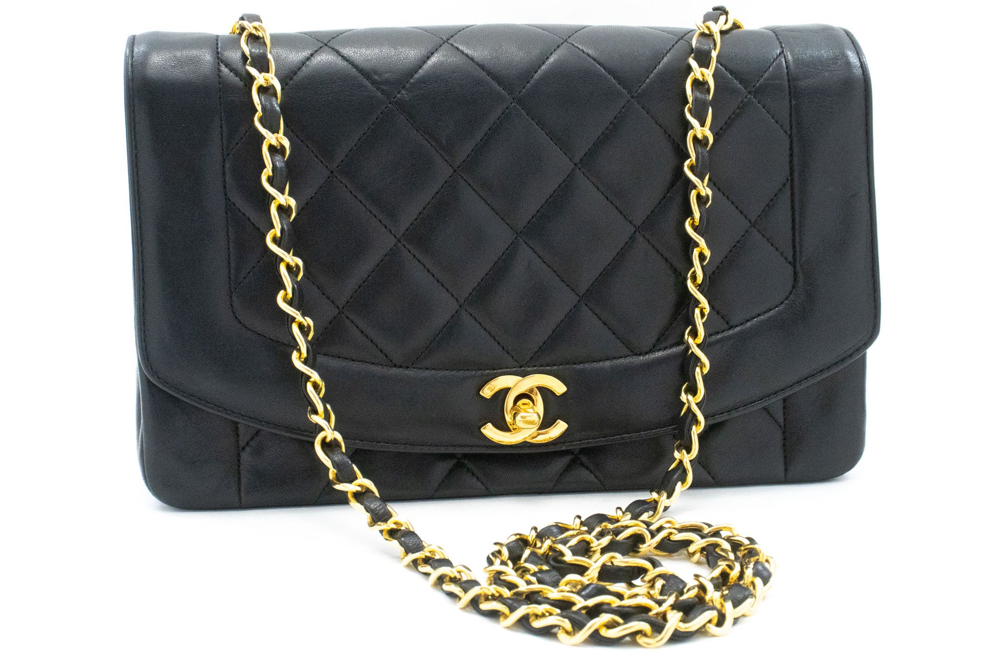 CHANEL Diana Flap Chain Schoudertas Zwart Gequilt Lamsschapenleer Portemonnee ah1 hannari-shop