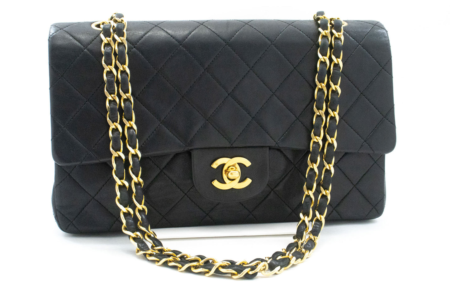 CHANEL Classic Double Flap Borsa a Spalla con Catena 10" in Pelle di Agnello Nera ag5 hannari-shop