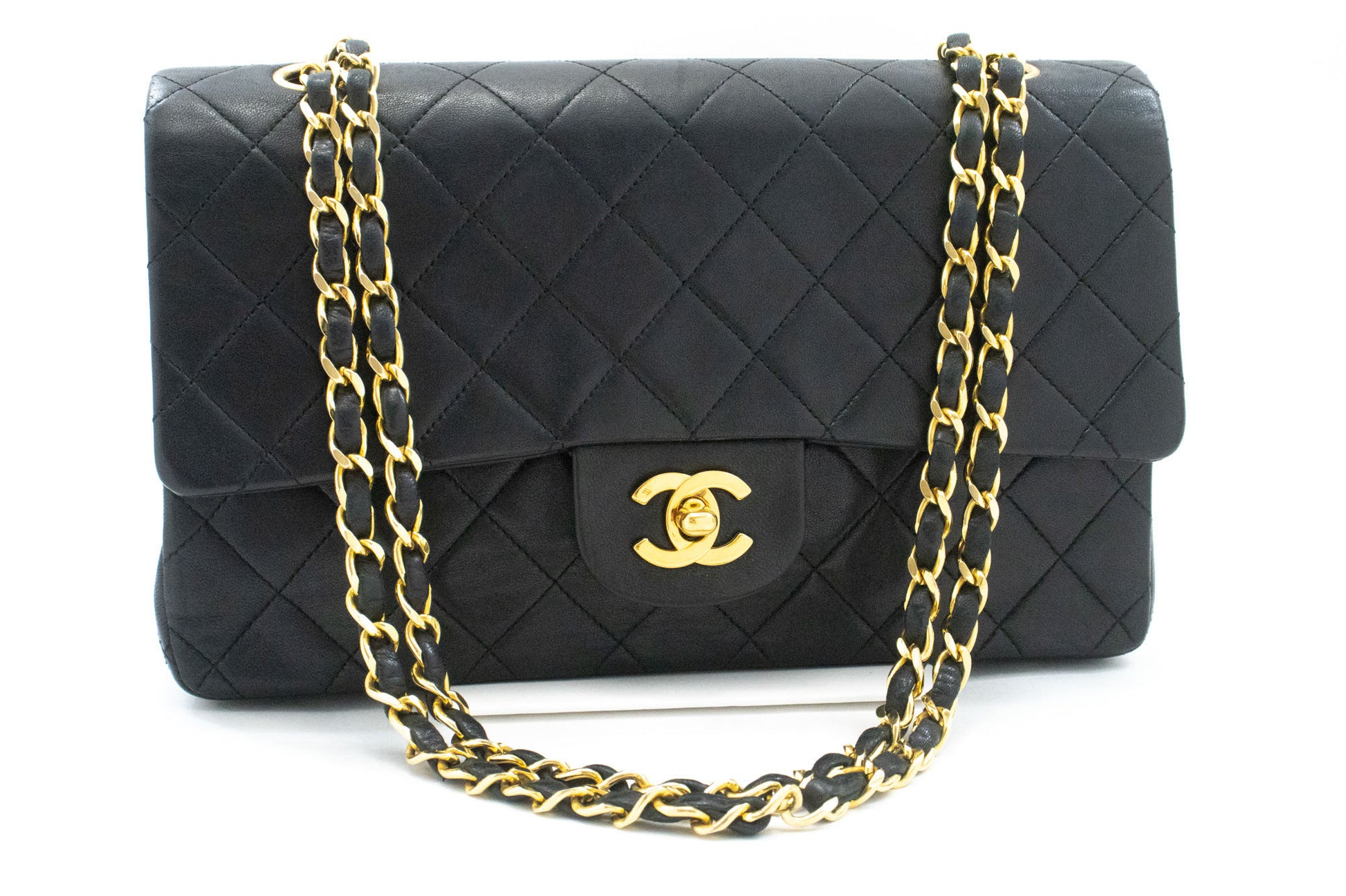 CHANEL Classic Double Flap Borsa a Spalla con Catena 10" in Pelle di Agnello Nera ag5 hannari-shop