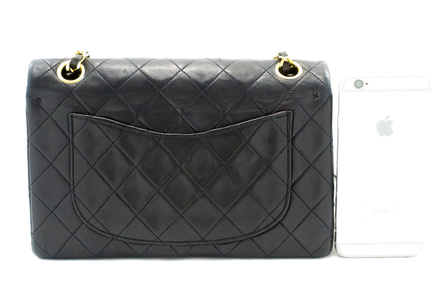 CHANEL Classic Double Flap 9" Schultertasche mit Kette, Schwarz, Lammleder p46 hannari-shop