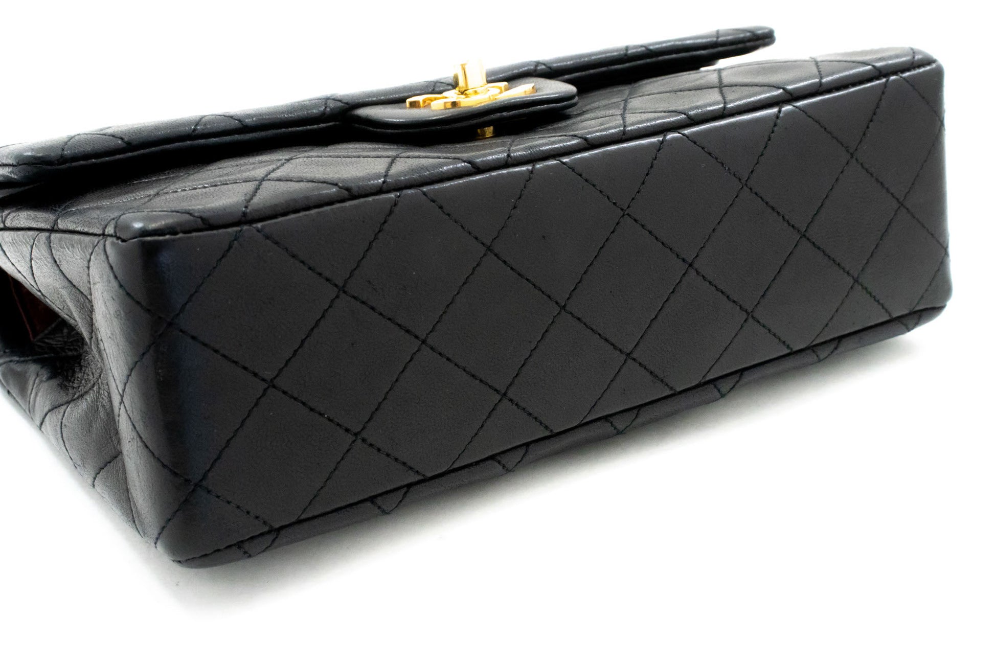 CHANEL Classic Double Flap 9" Schultertasche mit Kette, Schwarz, Lammleder p46 hannari-shop