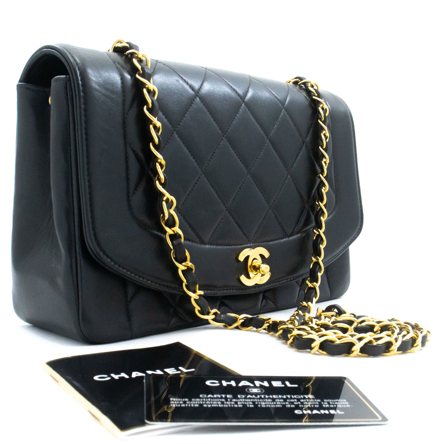 Sac à bandoulière matelassé CHANEL Diana Flap en agneau noir ah2 hannari-shop