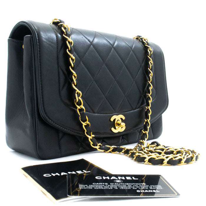 CHANEL Diana Borsa a Spalla con Tracolla a Catena Nera in Pelle di Agnello Matelassé ah2 hannari-shop