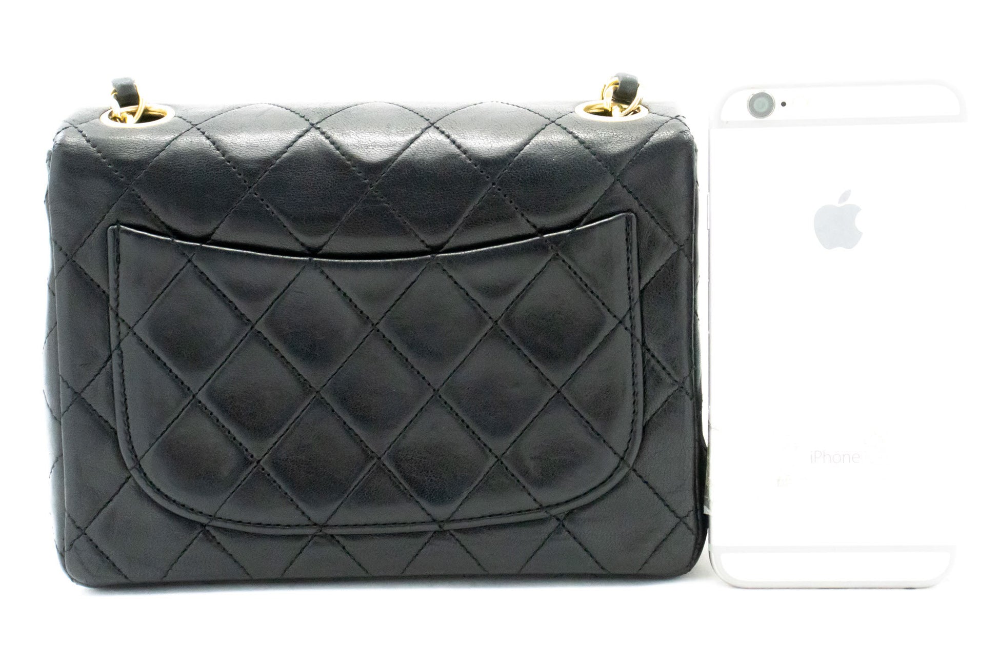 CHANEL Mini Square Borsa a Tracolla Piccola con Catena Nera in Agnello ag9 hannari-shop