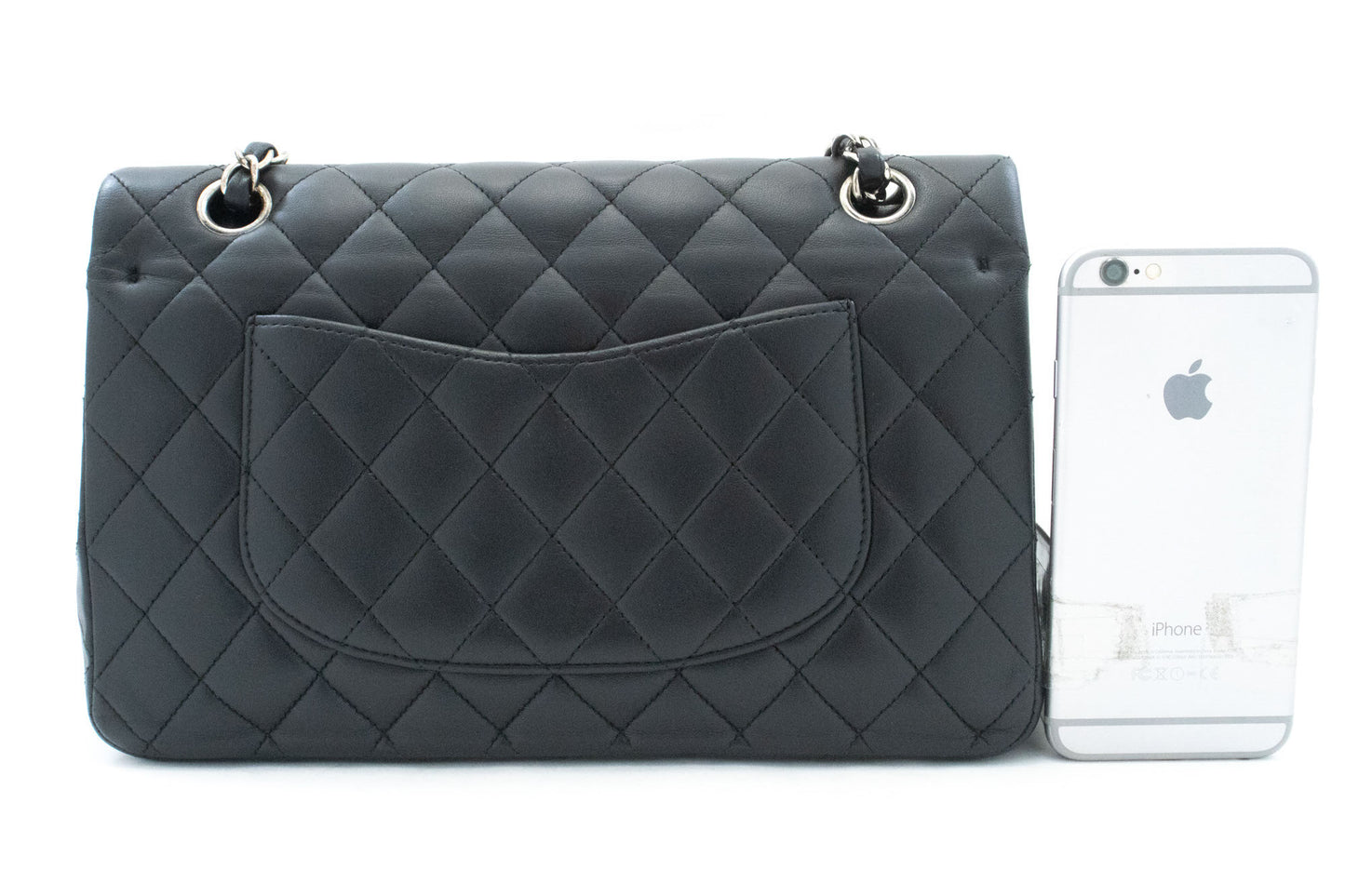 CHANEL Classic Double Flap 10" Schultertasche mit silberner Kette Schwarz ai1 hannari-shop