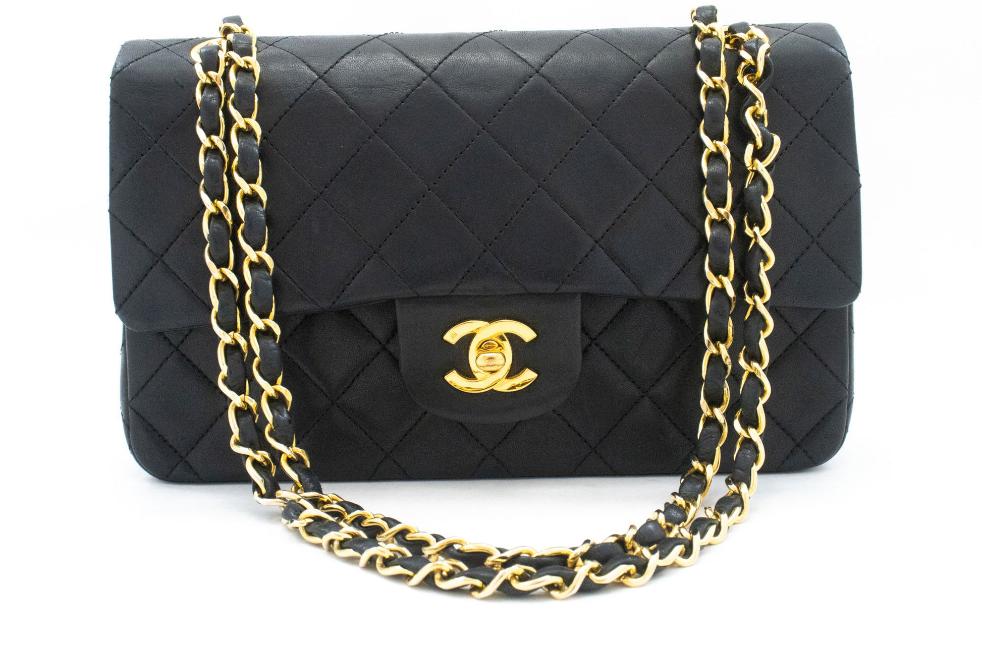 CHANEL Classic Double Flap 9" Kettentasche aus schwarzem Lammleder ak5 hannari-shop