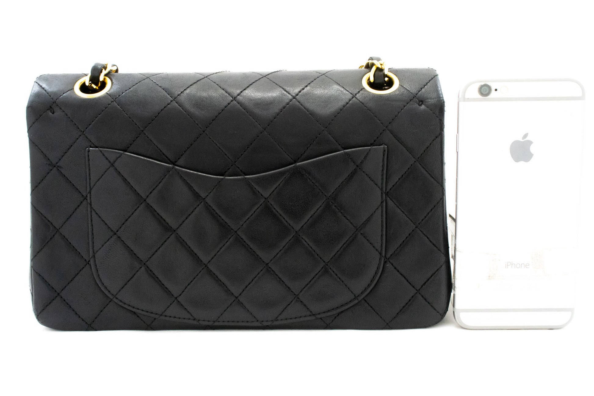 CHANEL Classic Double Flap 9" Kettentasche aus schwarzem Lammleder ak5 hannari-shop