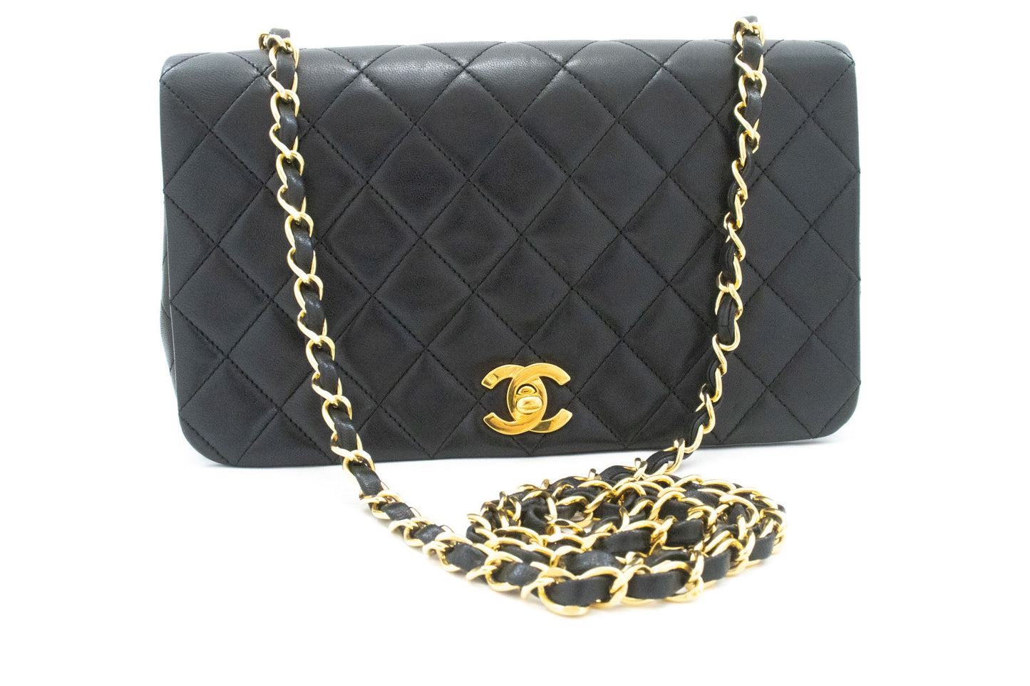 CHANEL Full Flap Chain Shoulder Bag Crossbody Black Quilted ah8 hannari-shop