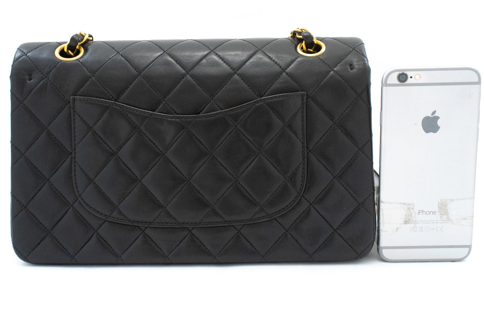 CHANEL Classic Double Flap 10" Chain Shoulder Bag Black Lambskin ak4 hannari-shop