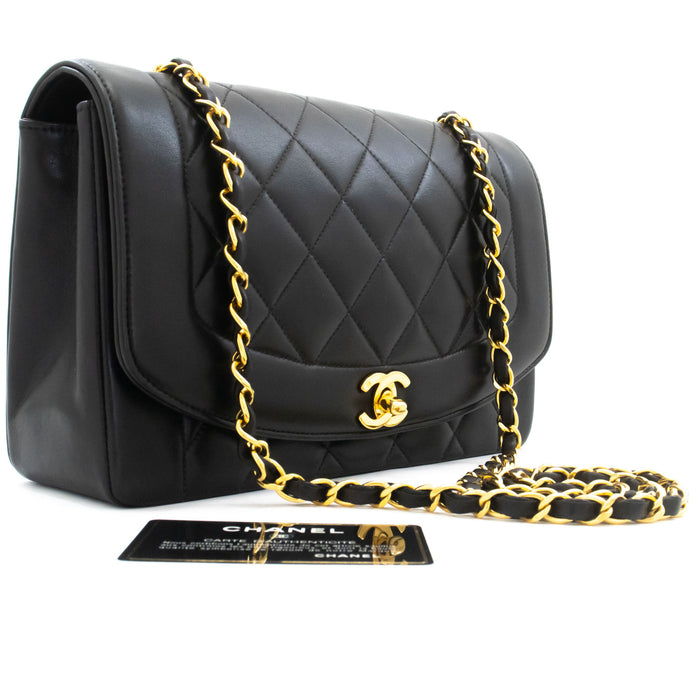 Borsa a spalla CHANEL Diana Flap Chain in pelle di agnello matelassé nera ai3 hannari-shop