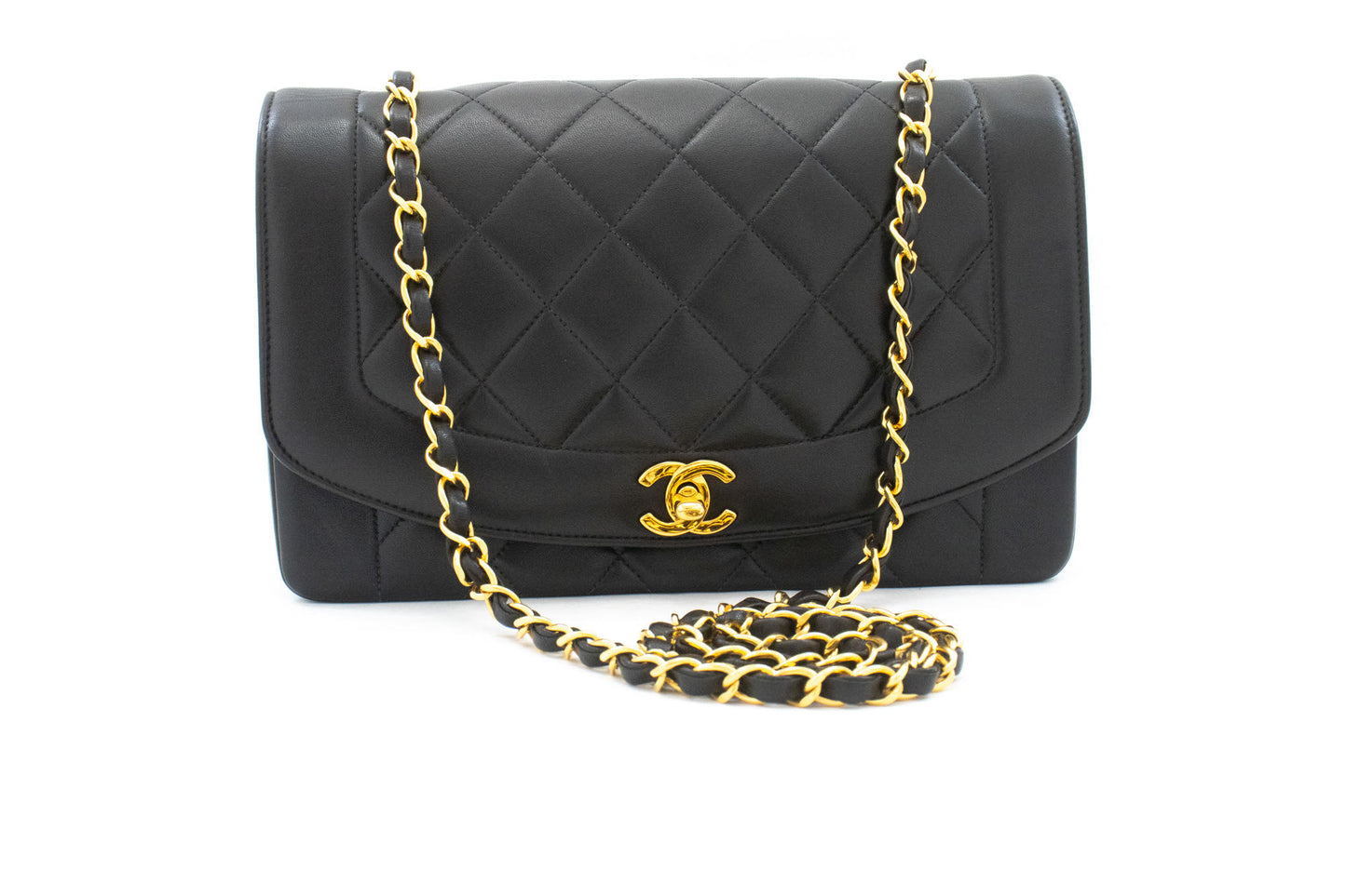 CHANEL Diana Flap Chain Shoulder Bag Black Quilted Lambskin ai3 hannari-shop