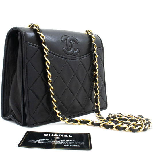CHANEL Vintage Full Flap Small Chain Shoulder Bag Black Quilted ah6 hannari-shop