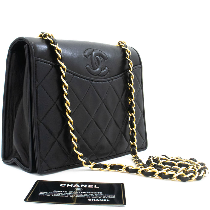 CHANEL Vintage Full Flap Small Chain Shoulder Bag Black Quilted ah6 hannari-shop