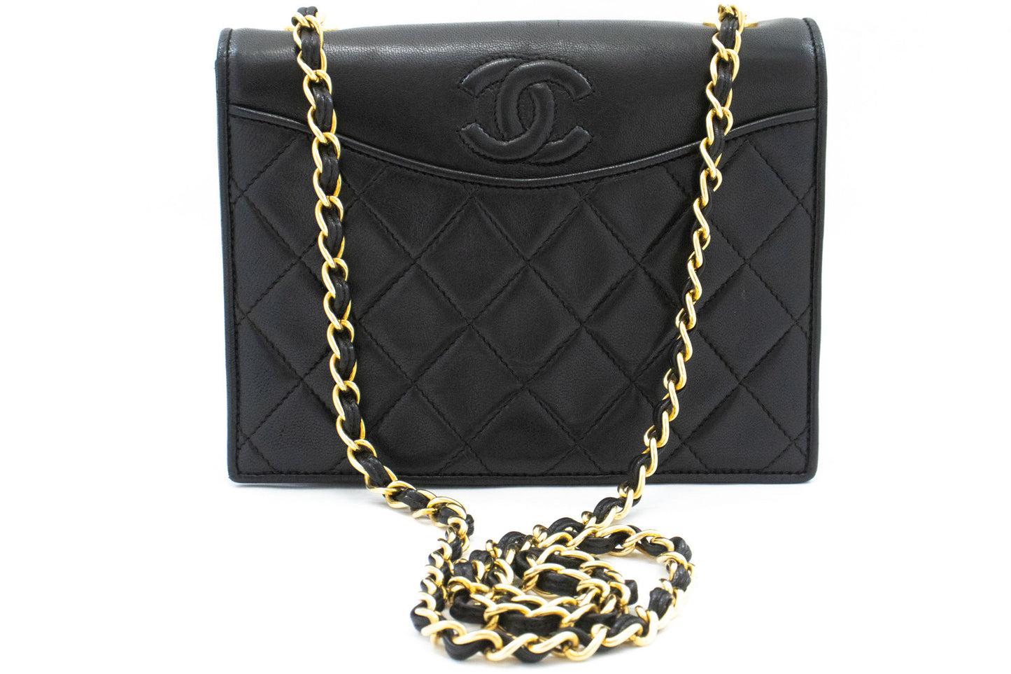 CHANEL Vintage Full Flap Small Chain Shoulder Bag Black Quilted ah6 hannari-shop
