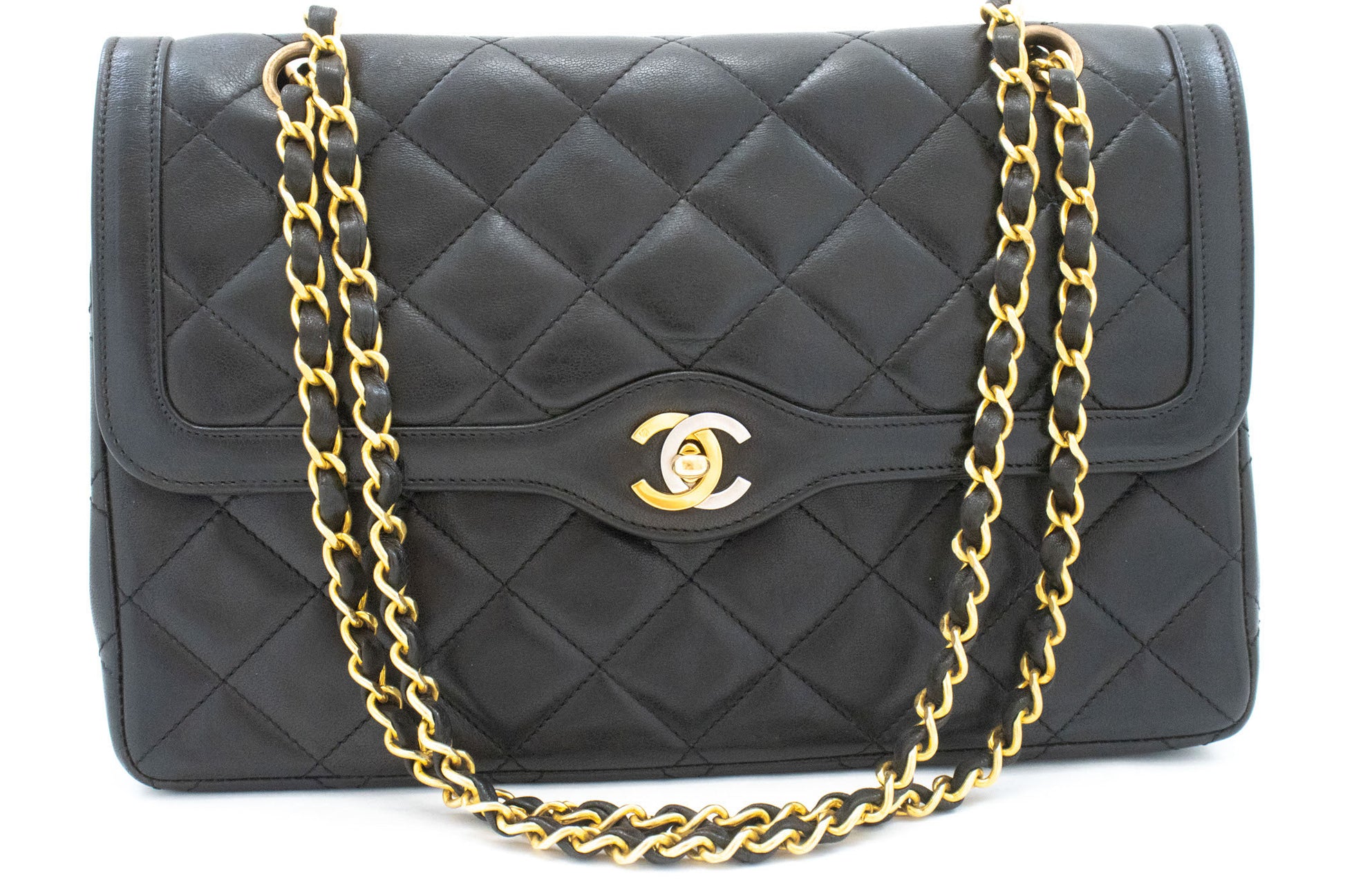 CHANEL Paris Limited Vintage Chain Shoulder Bag Black Quilted Flap ak6 hannari-shop