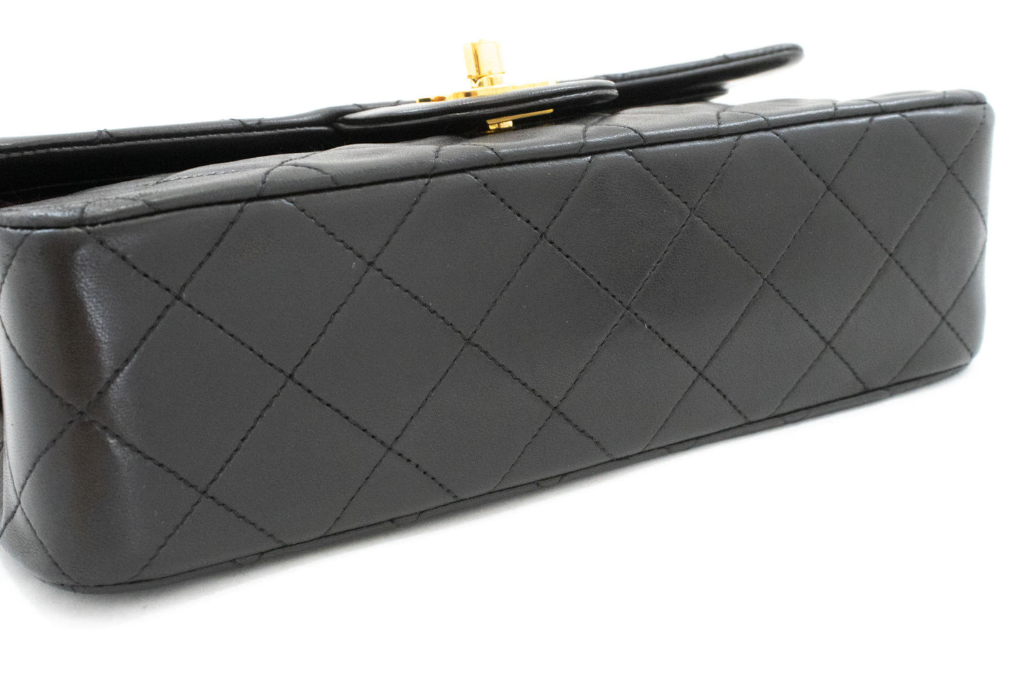 CHANEL Classic Double Flap 9" Chain Schultertasche Schwarz Lammleder ah3 hannari-shop