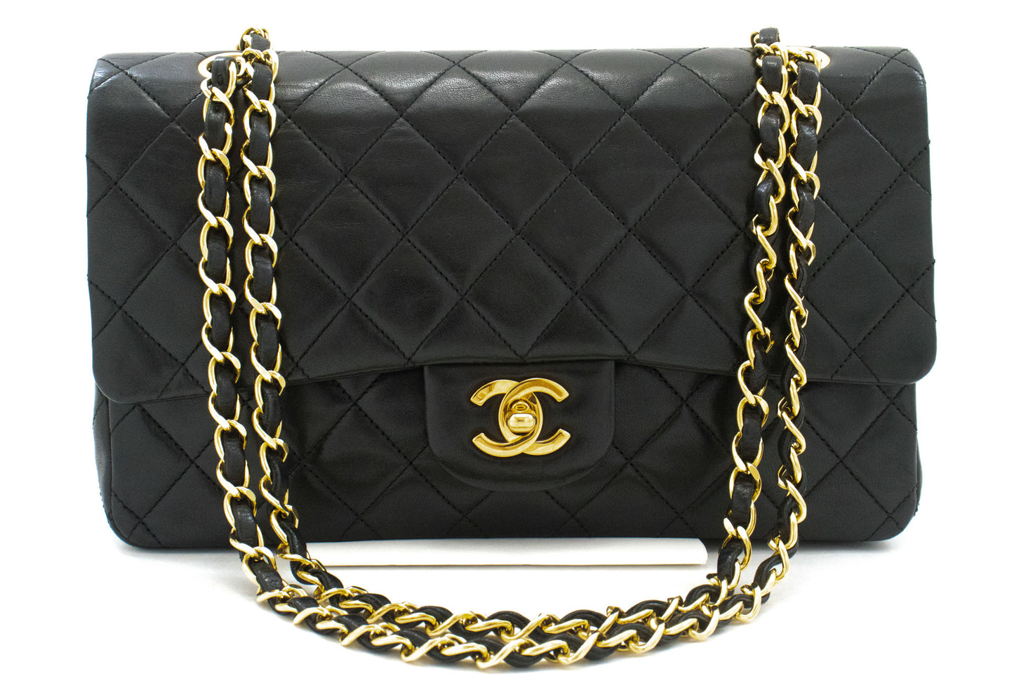 Sac à bandoulière CHANEL Classic Double Flap 10" en agneau noir avec chaîne ah7 hannari-shop