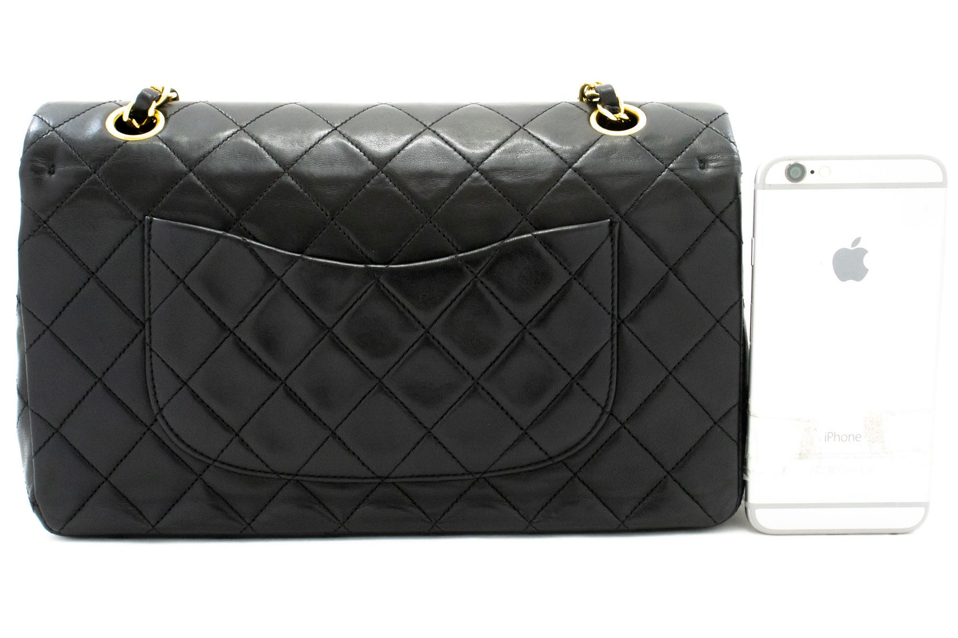 Sac à bandoulière CHANEL Classic Double Flap 10" en agneau noir avec chaîne ah7 hannari-shop