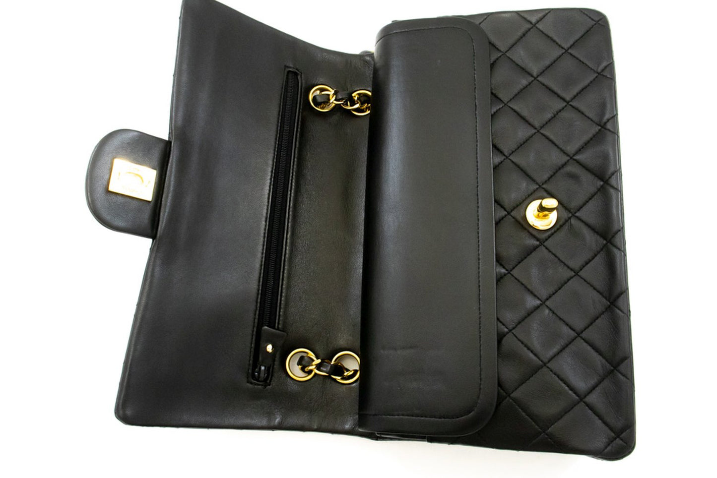 Sac à bandoulière CHANEL Classic Double Flap 10" à chaîne en agneau noir am1 hannari-shop