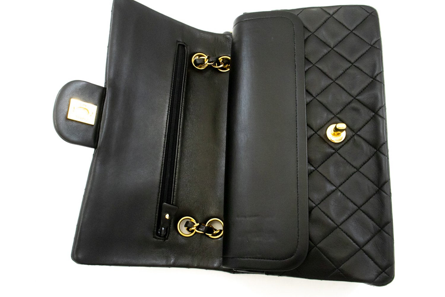 Sac à bandoulière CHANEL Classic Double Flap 10" à chaîne en agneau noir am1 hannari-shop