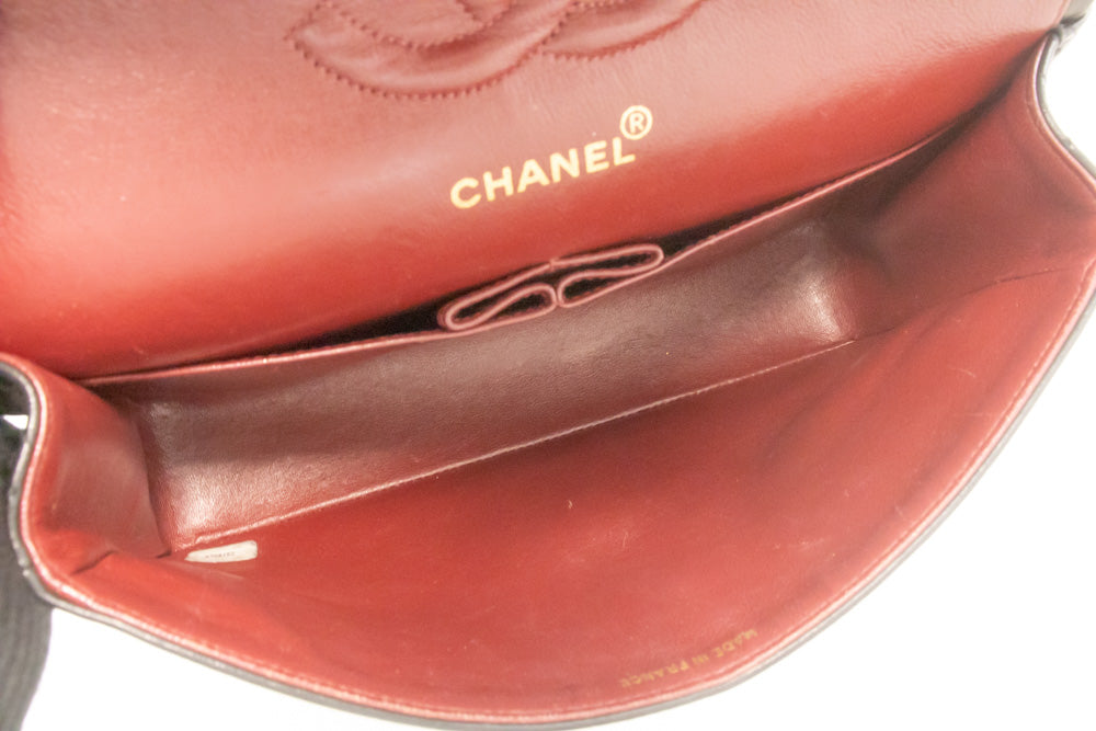 Sac à bandoulière CHANEL Classic Double Flap 10" avec chaîne, cuir d'agneau noir am3 hannari-shop