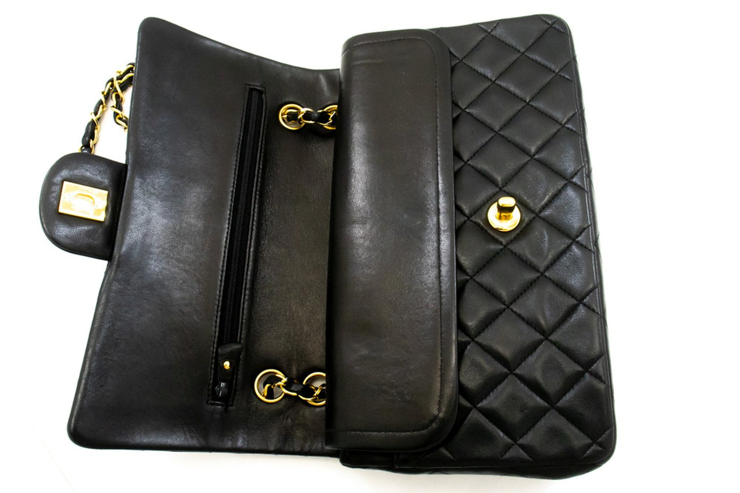 Sac à bandoulière CHANEL Classic Double Flap 10" avec chaîne, cuir d'agneau noir am3 hannari-shop