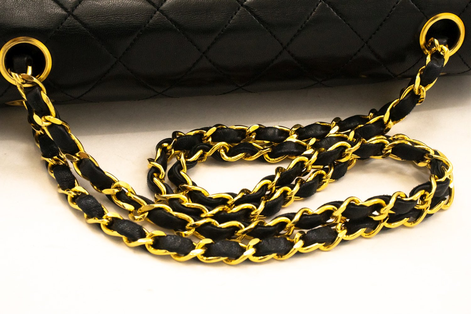 CHANEL Classic Double Flap 10" kæde skuldertaske i sort lammeskind ak9 hannari-shop