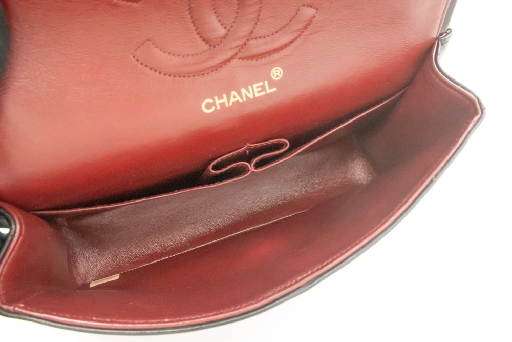 CHANEL Classic Double Flap 10" kæde skuldertaske i sort lammeskind ak9 hannari-shop