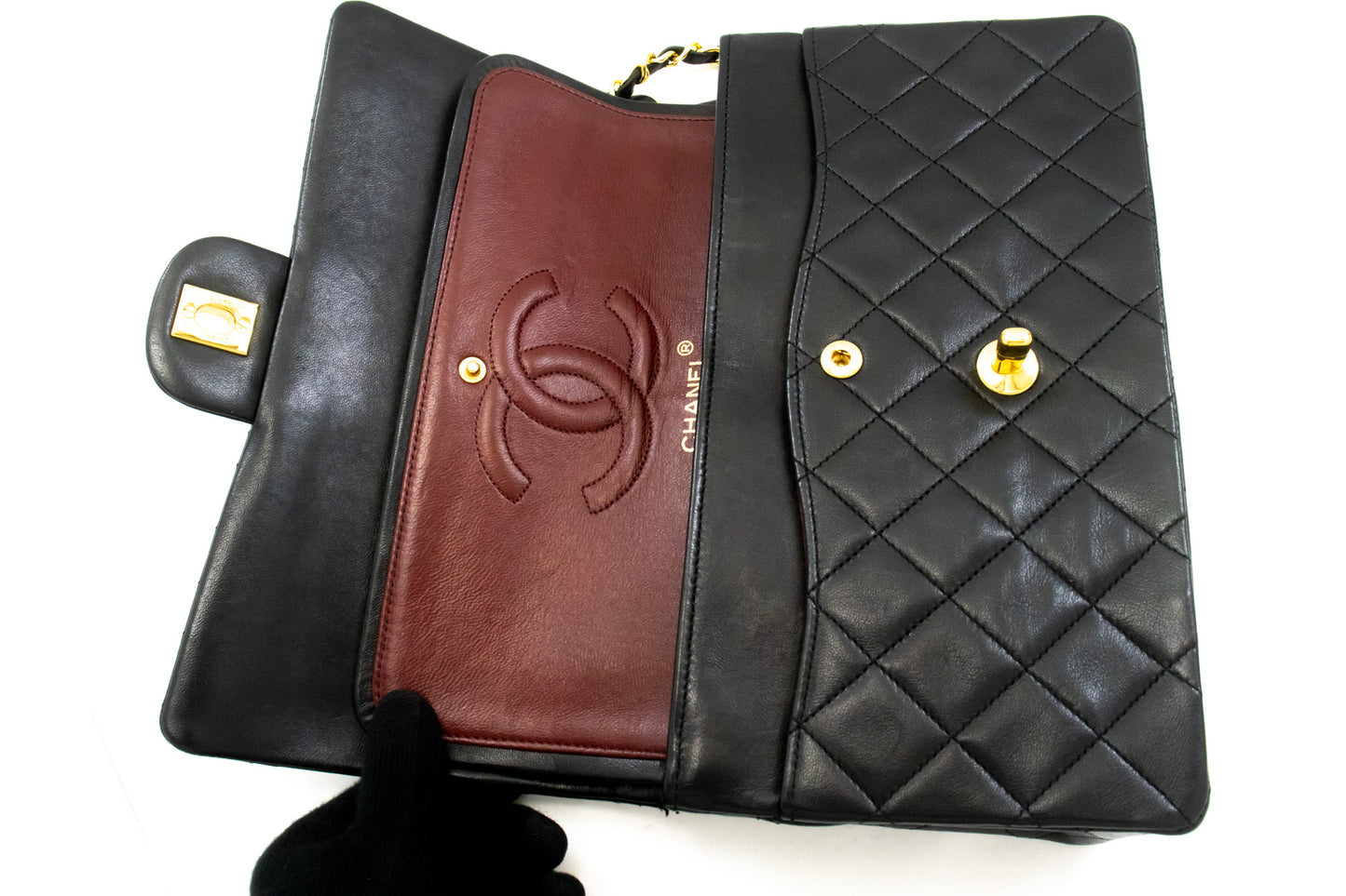 CHANEL Classic Double Flap 10" kæde skuldertaske i sort lammeskind ak9 hannari-shop