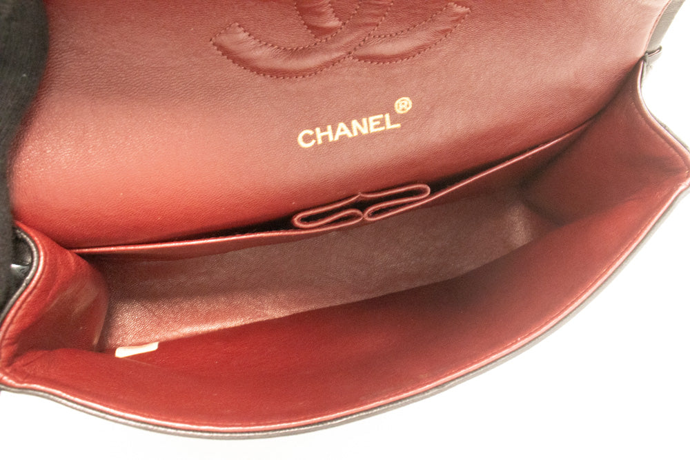 Sac à bandoulière CHANEL Classic Double Flap 10" en chaîne, noir, en agneau, ak7 hannari-shop