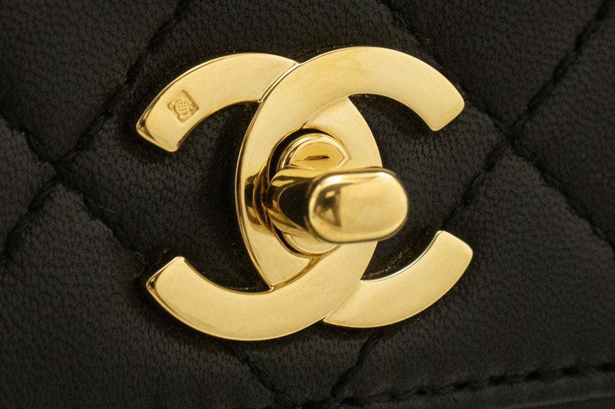 CHANEL Lamskin Handbag Top Handle Small Bag Kelly Black Flap an2 hannari-shop