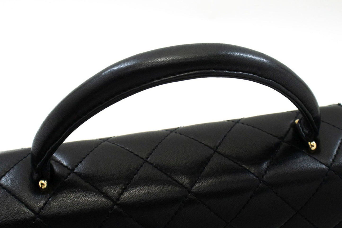 CHANEL Lamskin Handbag Top Handle Small Bag Kelly Black Flap an2 hannari-shop