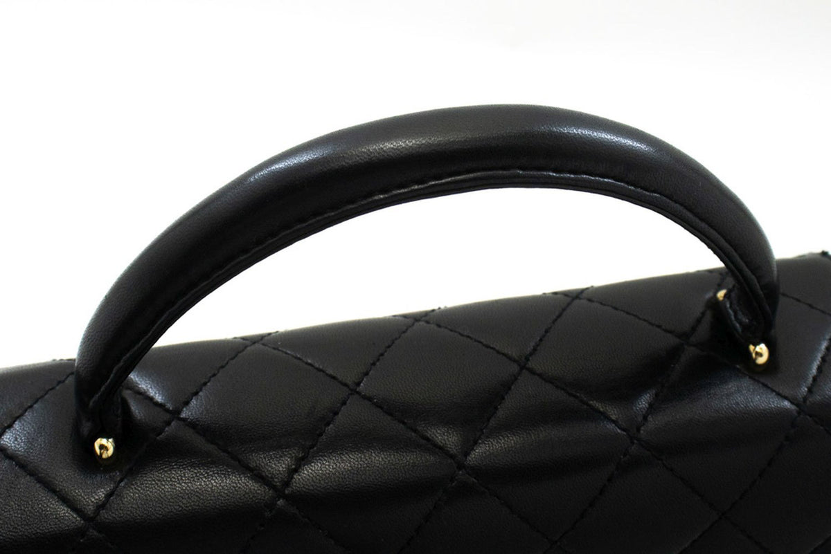 CHANEL Lamskin Handbag Top Handle Small Bag Kelly Black Flap an2 hannari-shop